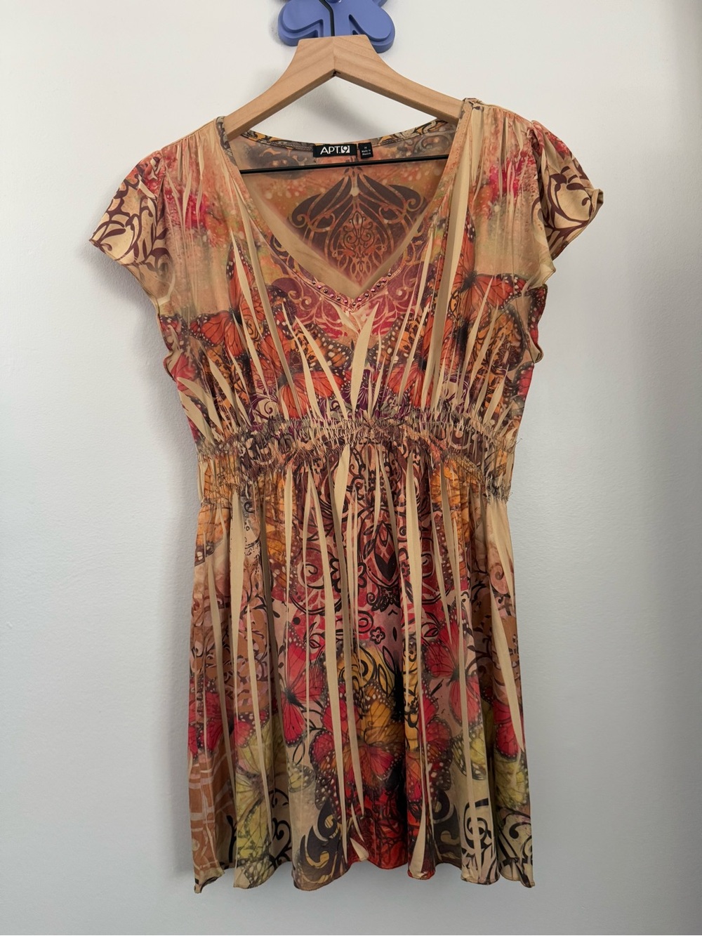 Apt 9 Medium Empire Waist Fair Top Boho Cottage Peplum Babydoll Orange Butterfly